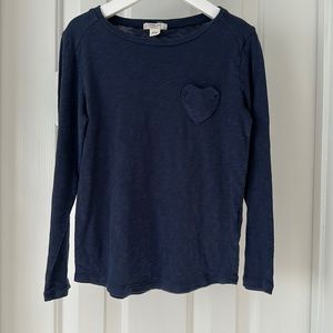 J. Crew Heart Pocket Long Sleeve Tee, Navy Blue